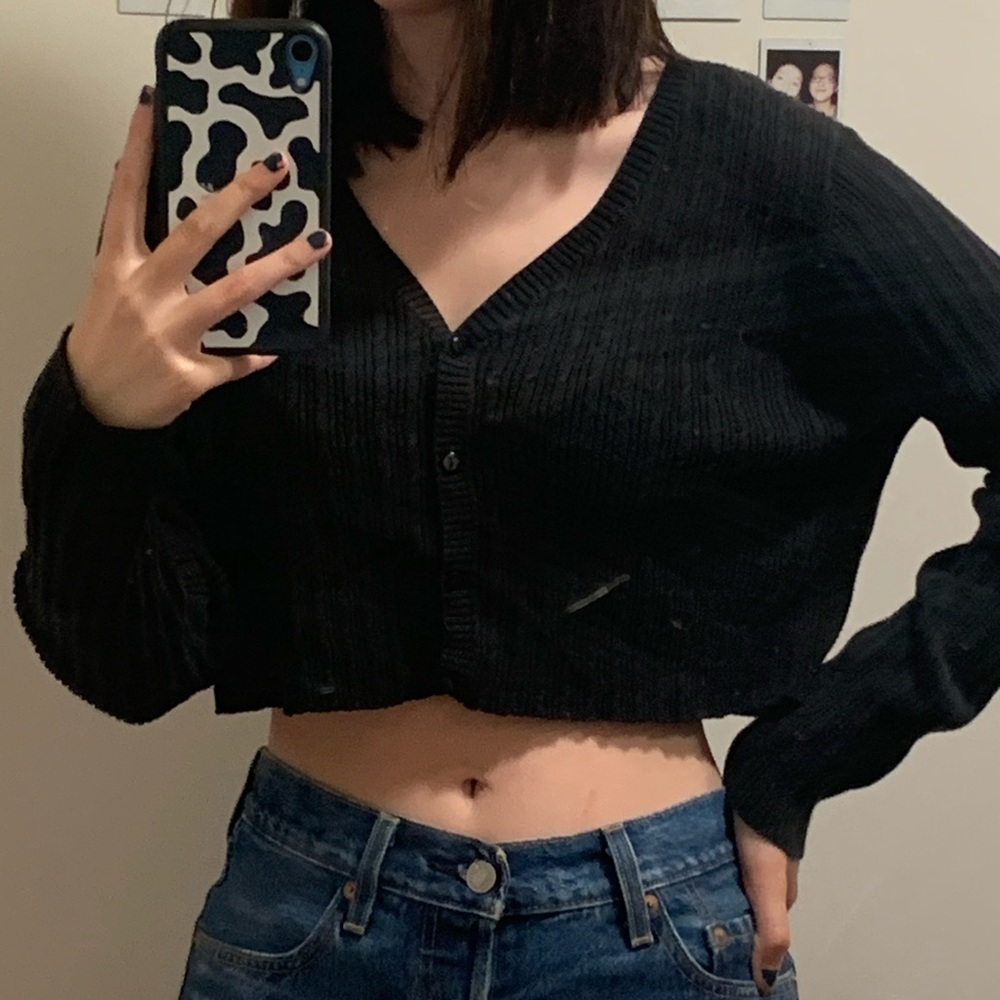 black cropped knit sweater